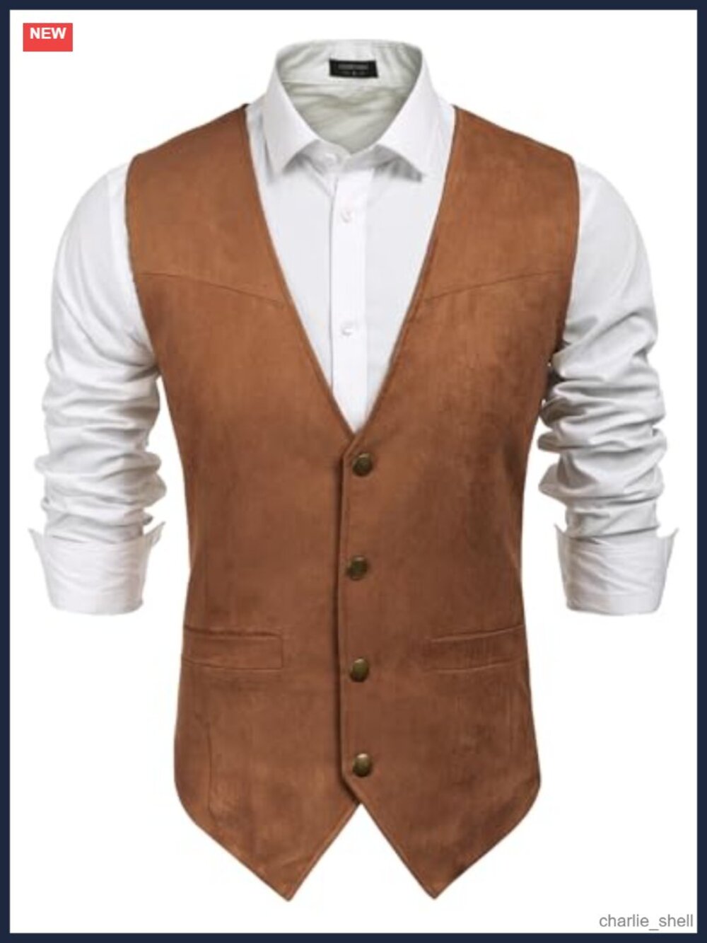 Mens Suede Western Vest Cowboy Slim Fit Waistcoat Button Closure